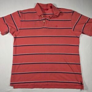 Izod Mens Large Coral Pink Striped Short Sleeve Pique Cotton Polo Shirt